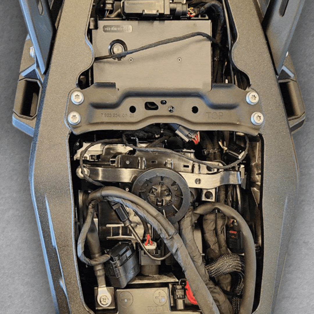BMW R1300GS OBD2 connection location beneath the seat